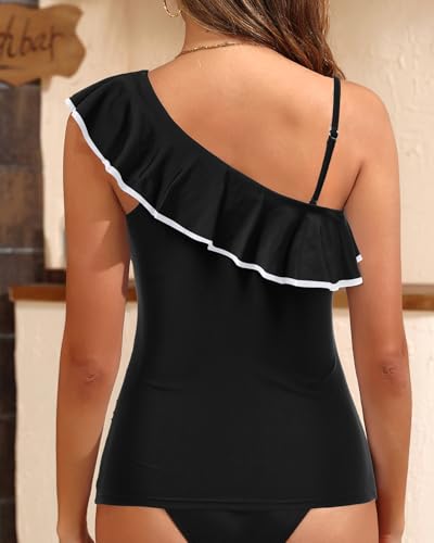 Yonique Womens One Shoulder Tankini Swim Tops Ruffle Bathing Suit Tops No Bottoms2