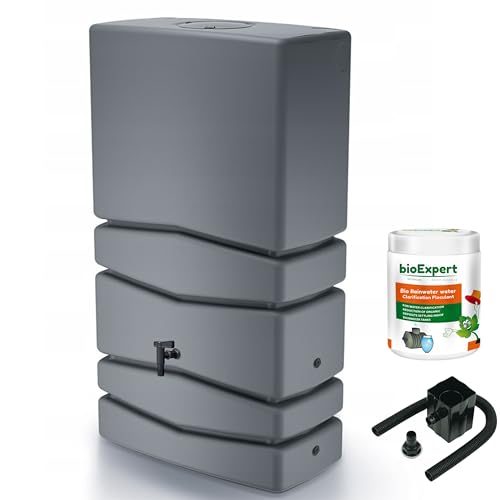 Water Butt with Tap - Modern Tower Shaped- Grey 350L - Ideal for Gardens and Terraces, Saves Water...