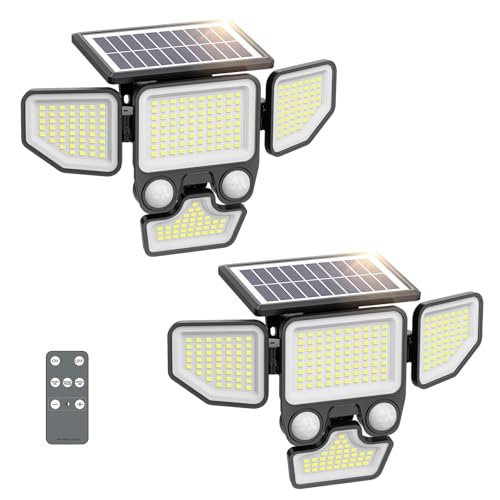 Solar Security Lights with Remote Control, 3000LM, IP65 Waterproof, 2 Pack
