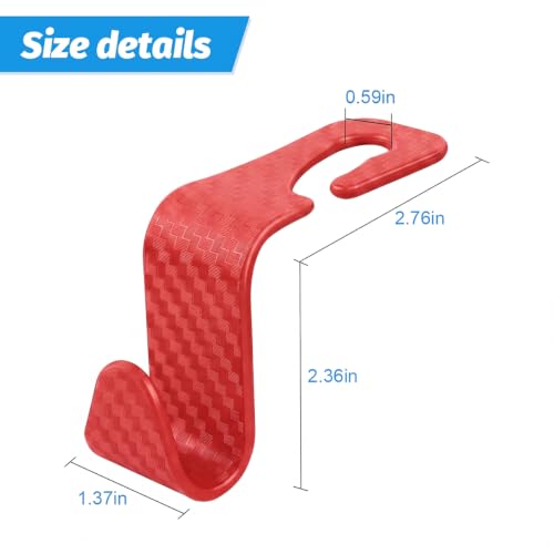 Image of 4PCS Car Seat Headrest Hooks, Auto Back Seat Hanger Holder, Durable Stylish Vehicle Organizer Universal Car Interior Accessories, Storage Hooks for Purses, Bags, Clothes (Carbon Fiber /Red)