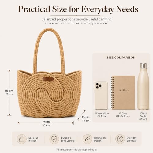 Image of Handbag for Women | Handmade Natural Cane & Dry Grass Tote Bag | Stylish Shoulder Bag for Women | Ladies Purse for Office, Travel & Daily Use | Gift for Women