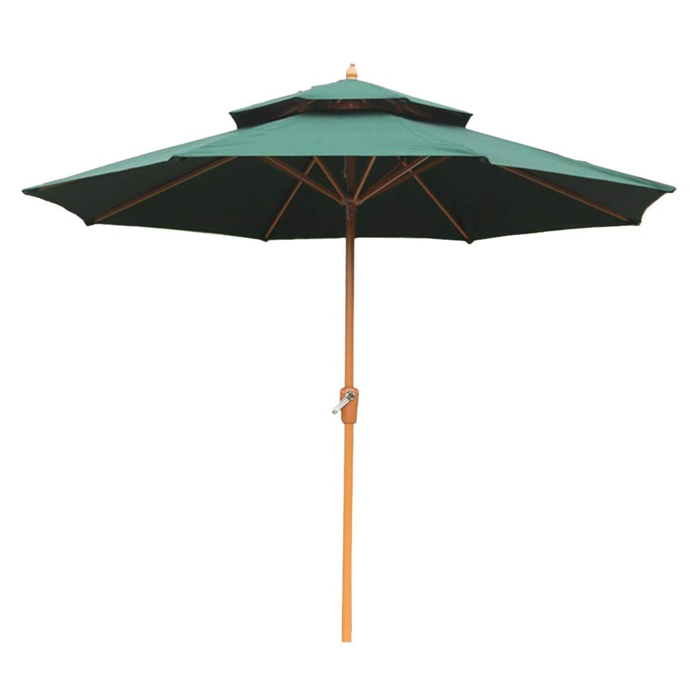 XJBTBA Parasol ogrodowy Drewniany parasol ogrodowy, patio na świeżym powietrzu Parasol przeciwsłoneczny na plażę z korbą, podwójny baldachim, 2,7 m / 9 stóp, zielony