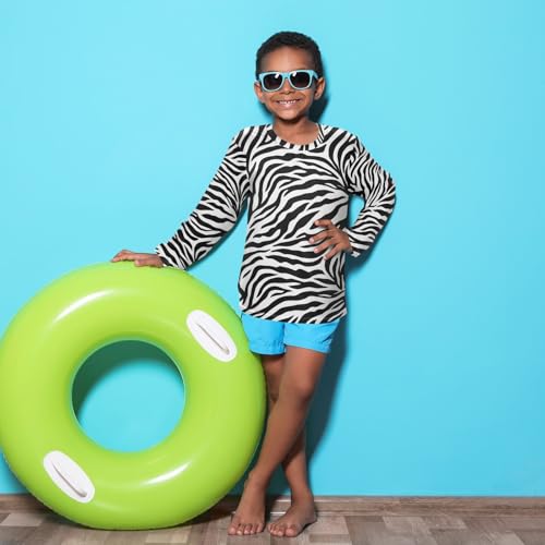 Image of Pfrewn Kids Long Sleeve Rash Guard Shirt Tiger Zebra Animal Print Swim Shirt for Boys Girls UPF 50+ Sun Protective