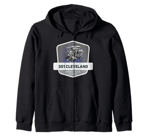 351 Cleveland V8 Muscle Car Legend Engine Retro Logo Retro Zip Hoodie