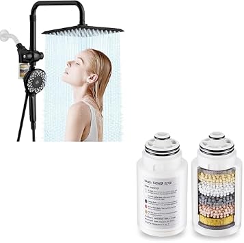 KAIYING Magnetic Dual Shower Heads with Handheld Spray Combo Matte Black & 2 Pack Shower Filter Replacement