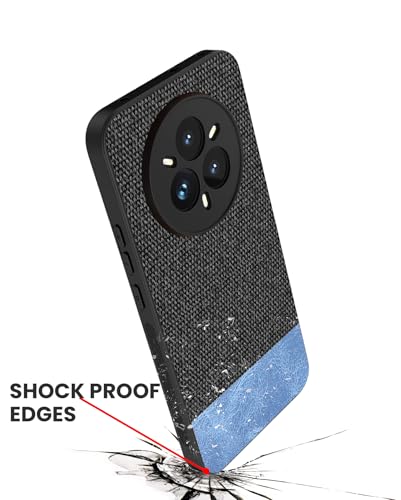 Image of Kapa Soft Fabric & Leather Hybrid Protective Back Cover for Realme 14 Pro+ (Plus) 5G | Shockproof Slim Hard Anti Slip Back Case (Black,Blue)