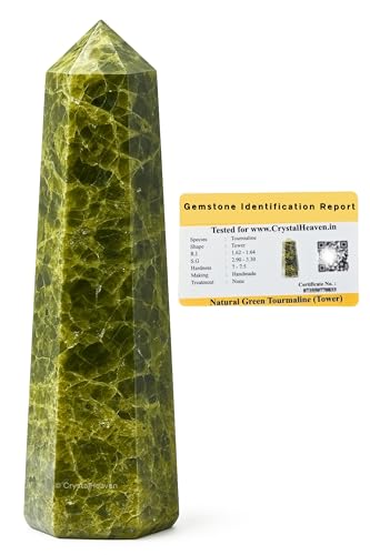 Image of Crystal Heaven Certified Green Tourmaline In Matrix Tower Obelisk Point For Chakra, Healing And Balancing - Aaa Grade Original Certified Gemstone Agate For Reiki Meditation Yoga Spiritual (2-3 Inches)
