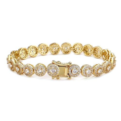 18K gold women's tennis bracelet, 18K gold/white gold inlaid moissanite bracelet, round rock sugar moissanite diamond bracelet