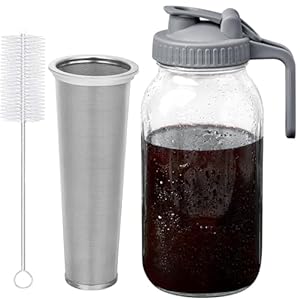 Cold Brew Coffee Maker – 2 Quart 64oz Stainless Steel Filter Cold Brew Pitcher Jar, No Leaks Cold Brew Mason Jar Coffee Maker, Easy to Clean Cold Coffee Maker