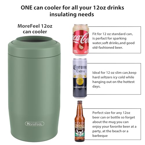 Image of Morefeel 4-in-1 Insulated Can Cooler for 12 oz Cans & Bottles | 304 Stainless Steel Can Holder Fits 12 Oz Slim Cans, Standard Cans, Beer Bottles & Works as A Open Cup; Dishwasher Safe