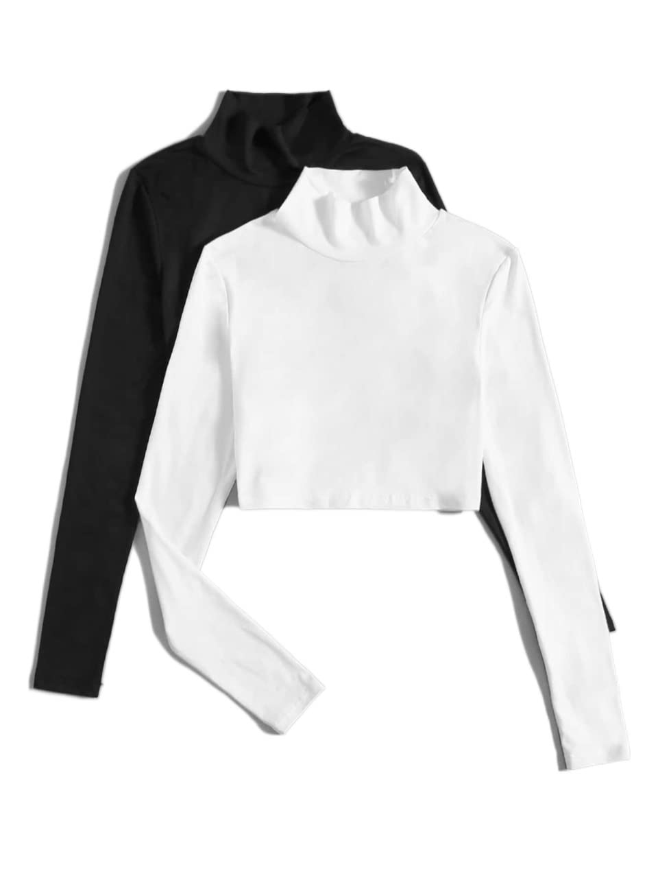 DSUBANDSUBAN T-shirt تي شيرت قصير موحدة اللون عنق عالي 2 قطع (Color : Black and White, Size : M)