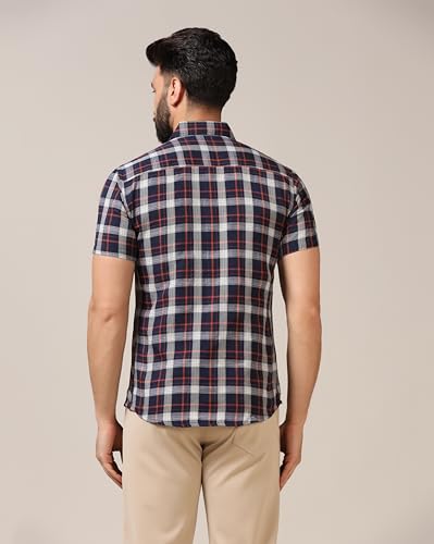 Image of TOPLOT Men's Regular Fit Casual Shirt Checks Design with Spread Collar & Half Sleeves