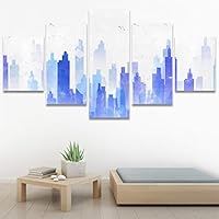 SIGNWIN 5 Panel Canvas Wall Art Modern Art Cityscape Contemporary Expressive Multicolor Photography Places for Home Decorations Ready to Hang - 60