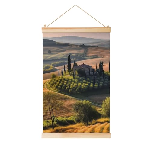 Décoration murale amusante salon poster paysage Toscane bois