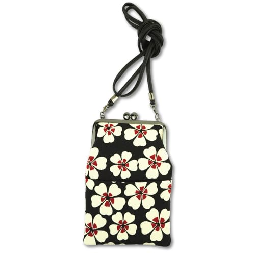 Small Women's Crossbody Handbags [ Made in Japan ] Mini Travel Cell Phone Purses, Kiss Locks with Traditional Edo Komon