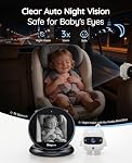 Babyvue Q1 Caméra de voiture bébé Minimaliste Écran pliable, Auto-Brightness, 360° Base tournante, vision nocturne sans souffle, 3X Zoom, 1080P HD Moniteur de voiture pour bébés, non WiFi, Facile. USB Configuration