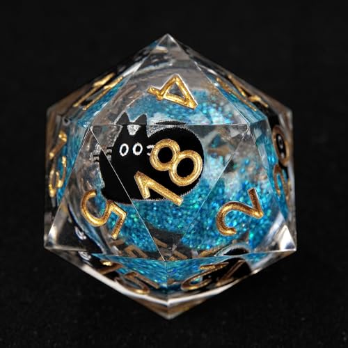 GU BEI TE Liquid Core Resin DND Dice,Cat Style Polyhedral Dice 7-Die Set Quicksand Handmade for RPG MTG Table Games