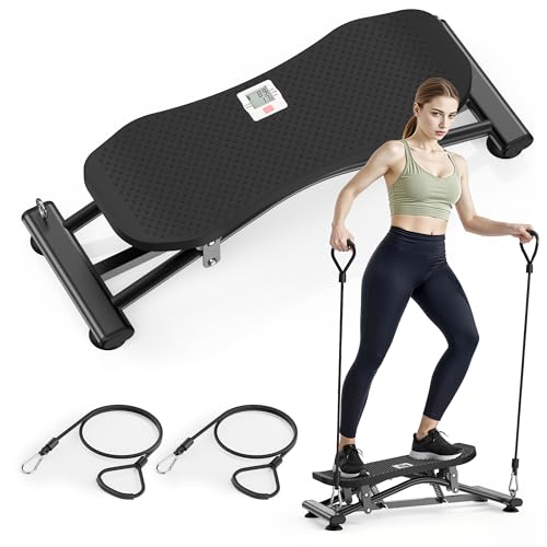 Image of RYGEO Balance Board with Resistance Bands, Versatile Rocking Stepper, Wobble Board Featuring LCD Monitor, 330 lbs High-Capacity Ski Twister Trainer for Full Body Exercise at Home