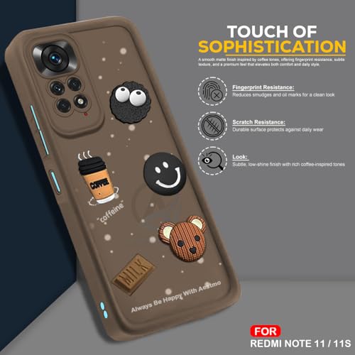 Image of AESTMO Back Case Cover for Redmi Note 11 / 11S Cover | Cute Fun Cartoon 3D Ball | Coffee Silicone Case | Full Body Protection | Camera Protection Back Cover for Redmi Note 11 / 11S (Brown)
