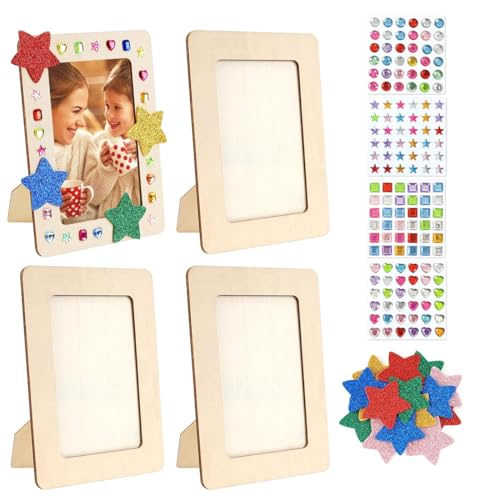 YIPFEN Lot de 4 Cadres Photo Bois 14 x 19 cm Bricolage Enfant Cadre Photo Personnalisé Pour Dessin Cadeau Fête des Mères et Pères