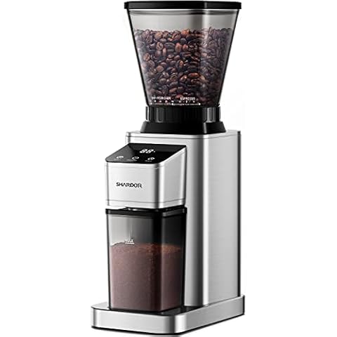 SHARDOR Conical Burr Coffee Grinder Electric, Adjustable Touchscreen Burr Mill with 48 Precise Settings, Precision Electronic Timer, Anti-static, Brushed Stainless Steel Cover