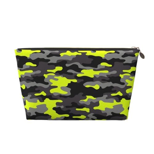 VOSERY Bolsa de maquillaje de piel, bolsa de cosméticos, bolsa de aseo de viaje para mujer, verde y gris, bolsa de maquillaje de camuflaje, organizador, bonita bolsa de maquillaje, bolsa de maquillaje