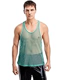 WDIRARA Men's Fishnet Tank Top Scoop Neck Mesh Solid Sleeveless T Shirts Blue M
