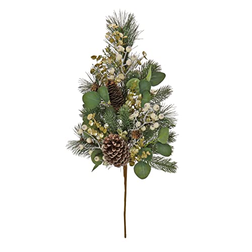 HGTV Home Collection Artificial Christmas Plants Spray Decoration, Mixed Branch Tips, Decorated with Berry Clusters, Pine Cones, Leafy Greens, Pack of 2, Cozy Winter Collection, 12 Inches