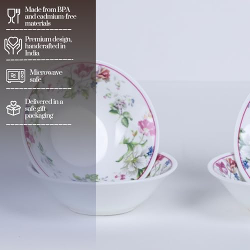 Image of GOLDEN QUEEN'S Small Bowls - Set of 6 | Perfect for Snacks, Fruits, Dessert, Salad & dips | Microwave Safe - Garden Splendor