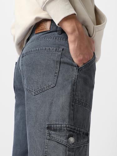 Image of Urbano Fashion Men's Loose Mid Rise Baggy Fit Cargo Jeans with 6 Pockets Non-Stretchable