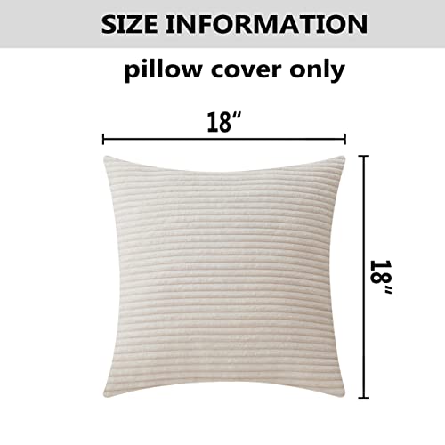 Home Brilliant Solid Cream Throw Pillows For Couch Decorative Throw Pillow Covers 18 X 18 Striped Corduroy Plush Velvet Cushion Cover For Sofa Bench, Cream Cheese, 18X18 (45Cm) #TOP4