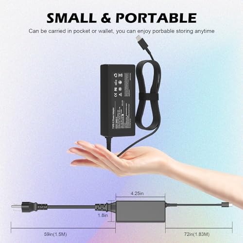 EFTTIVID Universal 65W 45W USB C Laptop Charger Compatible with Hp Lenovo Thinkpad Yoga 7i Dell Latitude Acer Asus Samsung Chromebook Computer More USB Type C AC Adapter Power Cord by EFTTIVID - Image 5
