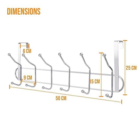 ANG MART Door Hanger for Cloth Hanging Over The Door Hook with 12 Portable Hooks Heavy Duty Cloth Hanger Rack for Hanging Clothes (12 Hooks Hanger) - Stainless Steel, Silver 1