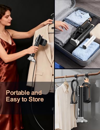 Image of Sundu Travel Steamer for Clothes, Portable Handheld Garment Steamer, 15s Fast Heat-up, 2 Water Tanks (180 ml +100 ml), 25 Minutes of Continuous Ironing for Travel,Home Ink Black