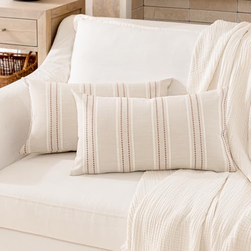 Image of Hckot Throw Pillow Covers 12x20 Set of 2 Camel Pillow Covers Farmhouse Decorative Pillows Textured Linen Square Cushion Covers for Sofa Couch Bed Living Room Decor(Camel)