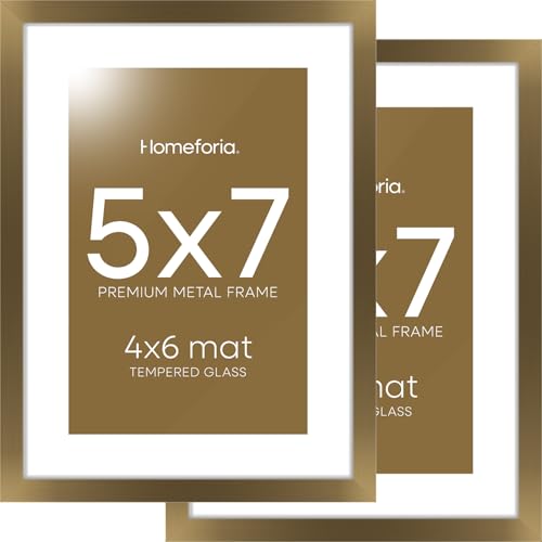 Image of Homeforia 5x7 Picture Frame Bronze, High End Metal 5 x 7 Brass Frames with Mat 4 x 6 for Art, 5x7 Desk Frame Matted to 4x6 inch Photo, 5 by 7 Wall or Tabletop Frame, Tempered Glass, Wall Kit, Set of 2