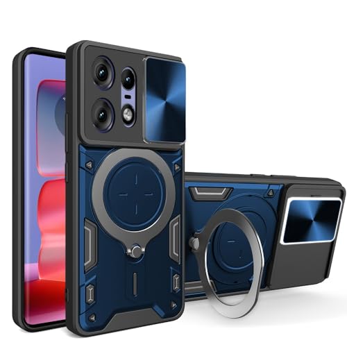 Image of AESTMO Armor Motorola Moto Edge 50 Pro 5G Bumper Back Case Cover | Ring Holder & CD Pattern Sliding Camera Shutter Cover | Back Case Cover for Motorola Moto Edge 50 Pro 5G (Blue)