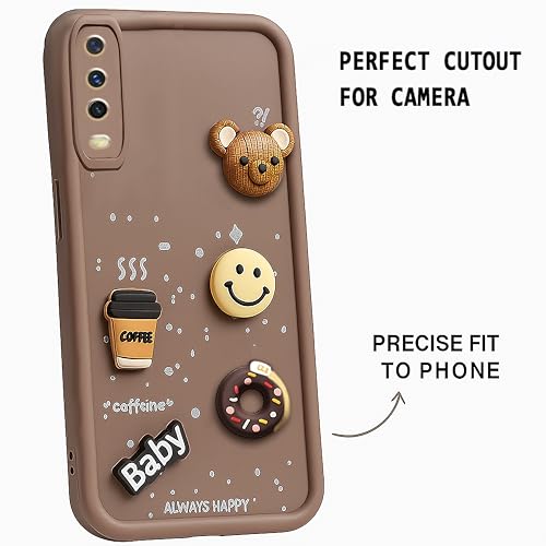 Image of COLORflow Back Cover Compatible with Vivo Y12s / Y20 / Y20i / Y20G | Cute Fun Cartoon 3D Ball Coffee Silicone Case (Brown) | Designer Camera and Body Protected Back Cover