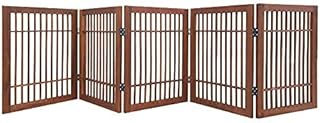 Urnporium Pet Dog Gate Freestanding, Strong Durable Folding Wooden Fence, Portable Acacia Hardwood Safety Barrier for Indoor & Outdoor Use (Brown Pet Gate, 5 Panel 24" Tall)