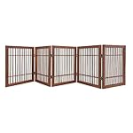 Pet Dog Gate Strong and Durable Freestanding Folding Acacia Hardwood Portable Wooden Fence Indoors or Outdoors by Urnporium (Brown Pet Gate, 5 Panel 24 Tall)