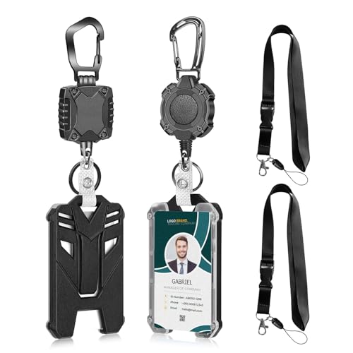 AIDSOTOU Badge Holder Retractable Clip Heavy Duty Carabiner Badge Reel Keychain with Breakaway lanyards for id Badges Cool Tactical ID Cards Holder