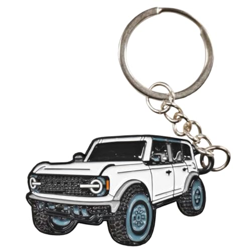 Image of LAINLOY Bronco Car Keychain, Car Fob Cover Cool Mods Accessories, 4-Door Auto Key Fob Holder Compatible with Bronco 2021 2022 2023 (White)