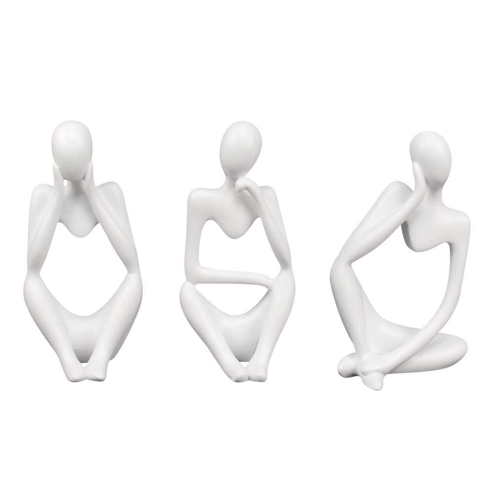 FineUsea Room Decor Resin Thinker Statue Abstract Art, Modern Sculpture Creative Personality,(Small-White Thinker) Desktop,Bookshelf Decor Set of 3 Simple Fashion Style.