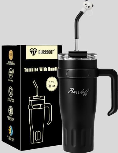 Image of Insulated Tumbler with Straw Lid and Handle (1200 ML) Double Wall Sipper Water Bottle for Adults, Tumbler Bottle with Straw (Black, 1200 ML, with Panda Straw Coverr)