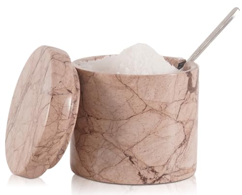 SPESHSTONES Marble Salt Cellar with Lid & Spoon, 3" Stone Salt keeper