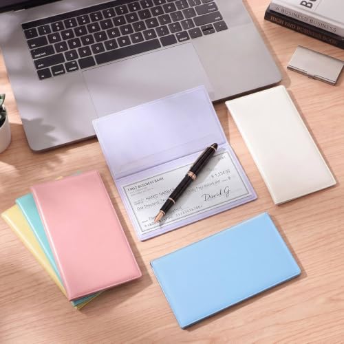 Image of Geyoga 6 Pcs Vinyl Checkbook Cover Personal Top Tear Checkbook Cover Holder Vinyl Check Holder for Men Women (Dark Color)