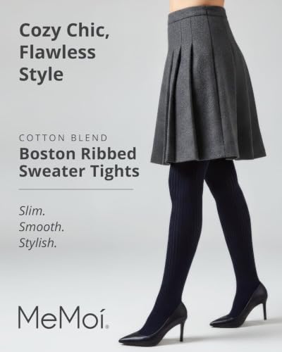 Image of MeMoi Boston Ribbed Cotton Sweater Tights, Warm Opaque Winter Tights
