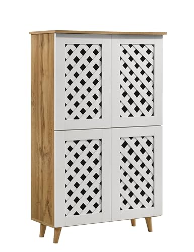 Image of DeckUp Trove 4-Door Engineered Wood Shoe Rack (Wotan Oak & White, Matte Finish)