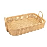 ShelterCast Rectangle Tray with Handle for Kitchen Storage Wicker Fruit/Bread Serving Basket (Large)