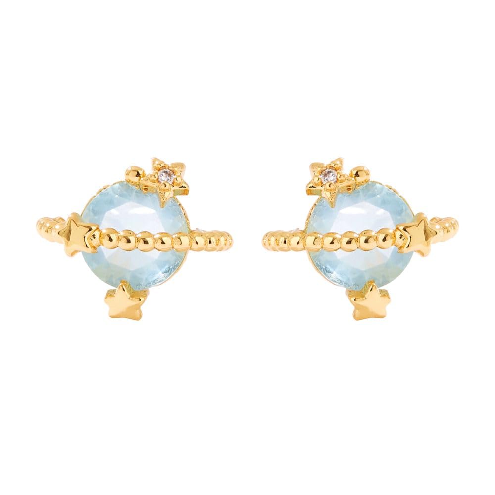 GIMME PIECE 18K Gold Plate Galaxy Stud Earrings for Women,Hypoallergenic, Blue Cubic Zirconia | Moon | Star | Planet Earrings, Brass, Cubic Zirconia